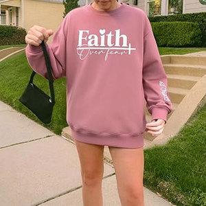 Sudadera Cristiana para Mujer, Camisetas de Fe, Sudadera de Jesús, Sudadera Religiosa Cristiana, Cuello Redondo, Manga Larga, Estilo Casual - Product Image 2