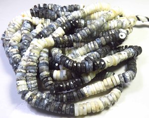 Perles d'opale dendritique naturelle, pierres précieuses, forme Heishi, facettées, percées au centre, 7 mm, blanches et noires, pour bricolage, 17 pouces. - Product Image 1