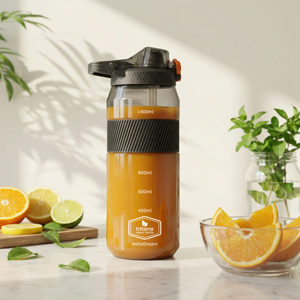 Bouteille d'eau sportive Hello World avec marqueurs de temps et bouchon à bouton-poussoir, bouteille en plastique pour boisson - Product Image 2