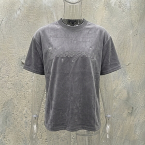 T-shirt à manches courtes surdimensionné brodé Snowgrace pour homme, décontracté, en tricot, col rond, motif de lettres sur le devant, gris - Product Image 6