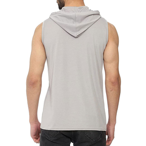 Débardeur à capuche sans manches pour homme, gris, en molleton 100% coton, anti-boulochage, tricoté, respirant, coupe classique, décontracté, automne, avec poche - Product Image 3