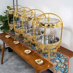 Calentador de Comida Tipo Buffet de Lujo en Acero Inoxidable con Tapa Dorada para Hotel, Hogar, Restaurante, Catering y Banquetes - Product Image 1