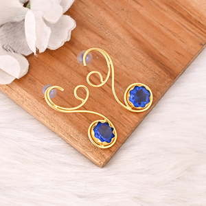 Elegant Gold Plated Ink Blue Hydro Gemstone Brass <b>Earring</b> Handmade Fashion Jewelry for Women Gift - Product Image 3