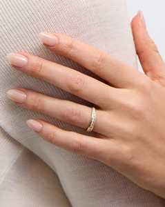 แหวนเพชรทรงกลมขนาด 3.5 มม. แบบซ้อนได้ ทองคำแท้ 14K ฝังแบบช่อง เหมาะสำหรับใส่ทุกวัน เครื่องประดับเรียบหรู แหวนแต่งงานแบบครึ่งวงนิรันดร์ - Product Image 2
