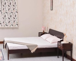 Solid Wood Queen <b>Bed</b> Frame Minimalist Design Teak Wood Natural Finish Round Legs Handmade Bedstead - Product Image 3