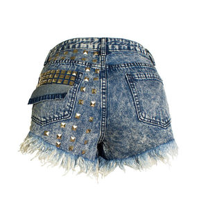 Shorts de Mezclilla Largos de Cintura Media para Mujer, Sexy, Azules, Transpirables, de Verano, con Decoración de Botones con Logotipo Personalizado, Servicio OEM - Product Image 2