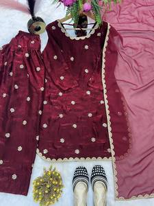 เดรสของผู้หญิงอินเดียและปากีสถานเสื้อปักพร้อมชุด Sharara ชุดเดรสสำหรับงานปาร์ตี้ตอนเย็น3ชิ้น - Product Image 4