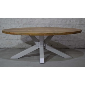 Table à manger ovale en bois de manguier massif de style industriel avec pieds en fer pour restaurant à domicile, salon ou hôtel - Product Image 2