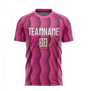 ชุดฟุตบอลสีชมพูแบบกำหนดเอง เสื้อฟุตบอลแขนสั้น พิมพ์ลายแบบซับลิเมชั่น ชื่อทีม ชื่อผู้เล่น - Product Image 4