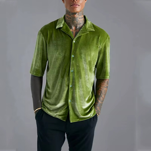 Private Custom Cool Fashion Short Sleeve <b>Shirt</b> Custom Men <b>Black</b> Satin Silk High Quality Shiny Button <b>Shirt</b> - Product Image 1