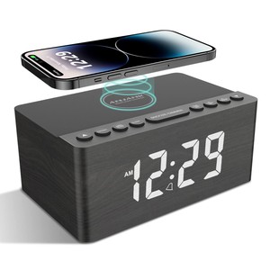 Palm Wood Wireless Charging Desk <b>Clock</b> with <b>LED</b> Display - Wholesale - Product Image 3