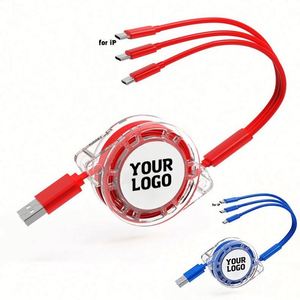 Promo Gift Factory Wholesale Logo 3-In-1 Retractable Portable <b>Charger</b> Fast Charging Usb Data Cable for Iphone Android - Product Image 1