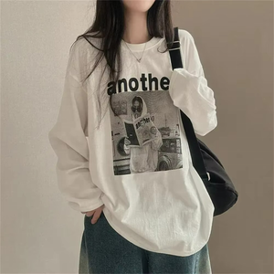 Camisetas de manga larga para mujer, camisetas estampadas a la moda, jerséis holgados informales para primavera y otoño, ropa de calle Vintage, camisetas de algodón suave para mujer - Product Image 4