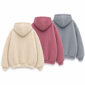 เสื้อฮู้ดขนแกะแบบโอเวอร์ไซส์ ปักโลโก้ FI  สำหรับทุกเพศ  ใส่สบายในฤดูหนาว  สีพื้น  ทรงปกติ  เสื้อฮู้ดผู้ชาย สไตล์อเมริกัน - Product Image 2