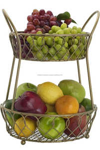 Modern Luxury Gold Metal Wire <b>Fruit</b> <b>Basket</b> with Stylish Hook Hot Kitchen Storage Decoration with Plating Technique - Product Image 5