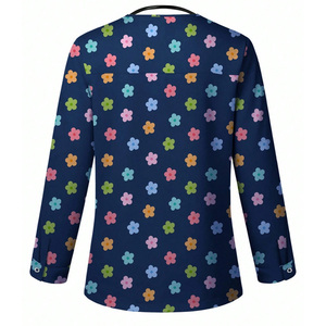 Blouses médicales à manches longues pour femmes, imprimé floral, uniformes médicaux, vêtements de travail d'hôpital, tissu tissé en coton et polyester - Product Image 2