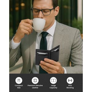 Portefeuille pour homme en cuir véritable de qualité supérieure avec blocage RFID, fin et minimaliste, pour poche avant, capacité de 15 cartes, pince à billets - Product Image 2