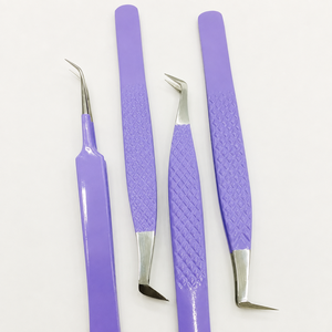 Pinzas Profesionales de Precisión Color Púrpura con Agarre Suave, Puntas Anguladas de Acero Inoxidable de 13 cm para Extensiones de Pestañas en Salones - Product Image 4