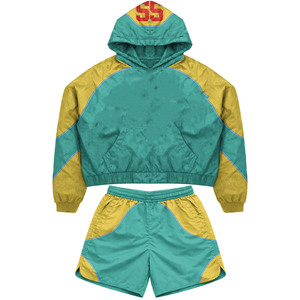 Lightweight 120 GSM polyester windbreaker short set black <b>grey</b> side panels custom screen printed logo plus size - Product Image 3