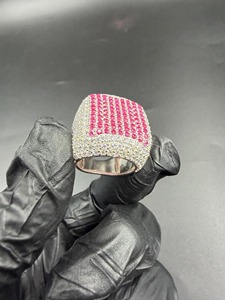 Anillo de Plata 925 con Micro Pavé de Rubí Rosa Estilo Hip Hop, Joyería de Lujo para Cóctel, Regalo Elegante para Ella, Anillo de Fiesta - Product Image 5