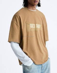 Microfibre Out Fit Wear de haute qualité hommes luxe personnalisé lourd 100% coton surdimensionné T-shirt blanc col montant poids lourd - Product Image 4