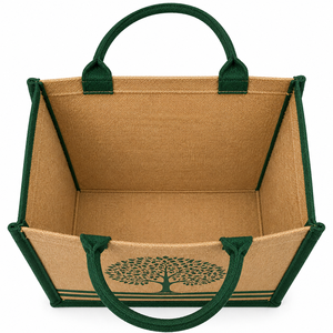 Jute Shopping <b>Bag</b> <b>Medium</b> <b>Size</b> Tree Pattern Green Handles Button Closure Groceries Tote - Product Image 5