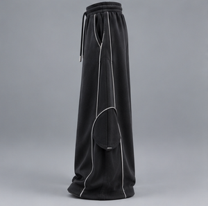 <b>Men's</b> Black Wide Leg Sweatpants Drawstring Elastic Waist Side Stripe Street Casual Pants Autumn - Product Image 4