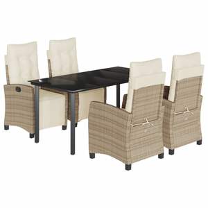5-Piece Beige Poly <b>Rattan</b> Patio Dining Set with <b>Cushions</b> Garden Sets - Product Image 2