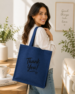 Eco Friendly Solid Blue Jute Tote <b>Bag</b> Double Handles Custom Logo Reusable Shopping <b>Bag</b> Promotional <b>Gift</b> for Wedding Party - Product Image 4