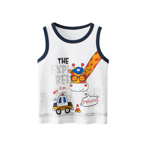 Débardeur en tricot pour homme, blanc, imprimé girafe de dessin animé et voiture de police, col rond, style décontracté, respirant, 100% coton - Product Image 1