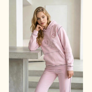 Women's Pink Fleece Hoodie <b>Set</b> Casual Full Length Sweatshirt Joggers 2 Piece Regular Fit All Seasons Sportswear - Product Image 4