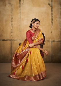 Soft Tusser Silk Traditional Kalamkari Weaving <b>Saree</b> with <b>Blouse</b> for Party Wedding & Diwali - Product Image 5