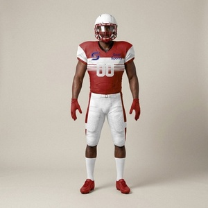 Uniforme de Fútbol Americano Personalizado, Conjunto de Camiseta Roja y Blanca, 100% Poliéster, Impresión Digital, Cuello en V, Mangas Cortas, Cintura Elástica - Product Image 1