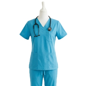 Uniforme de Hospital Lavable de Alta Gama en Color Azul Marino, Verde Azulado y Rosa Intenso, Antiarrugas, de Manga Corta, Venta al Por Mayor - Product Image 1