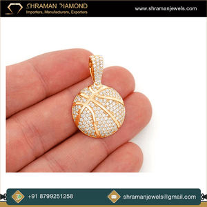 Pendentif de basket-ball plaqué or 10 carats de luxe avec micro-pavé de diamants naturels VVS, unisexe, à porter au quotidien, cadeau idéal pour lui - Product Image 4