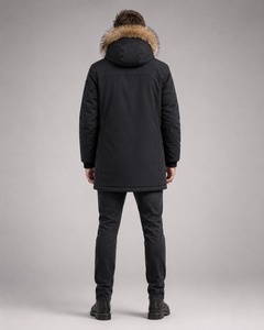 NASWEAR <b>Men's</b> Black <b>Long</b> Hooded Puffer <b>Jacket</b> With Fur Trim Windproof Winter Coat Casual Style Zipper Closure Prka <b>Jacket</b> - Product Image 3