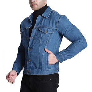 Denim Jacket for Men Light <b>Blue</b> Vintage Winter Style Custom Street Wear High Quality Outerwear Stand Collar <b>Canvas</b> - Product Image 3