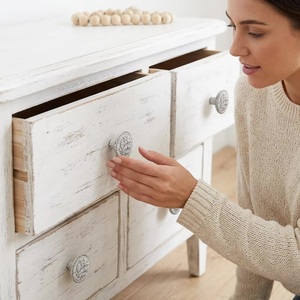 Ba Cast Iron Industrial Kitchen Cabinet Knobs <b>Round</b> Rustic Floral Design Distressed White Finish for Drawer Furniture <b>Handles</b> - Product Image 4