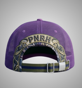 Professional Custom Embroidered Mesh Trucker <b>Hat</b> <b>Purple</b> Plaid Pattern Front Logo Unisex Street Style Adjustable 6-Panel Cap - Product Image 4