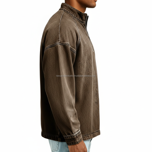 Pull à col zippé pour homme en satin respirant, séchage rapide, léger, 100% coton lavé, coupe oversize, vente en gros, commande en vrac, OEM personnalisé - Product Image 4
