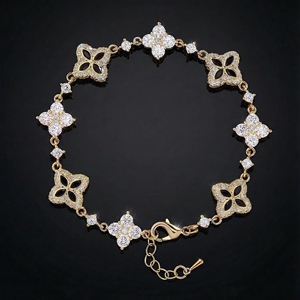 Pulsera de Plata con Flores y Diamantes Redondos de Corte Brillante para Mujer, Joyería de Lujo - Product Image 4