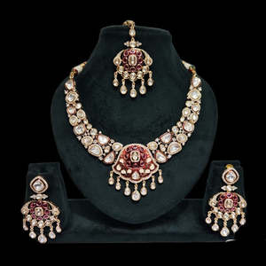 Ensemble de collier Polki Kundan Stone Meenakari 12091291DP plaqué or, bijoux fins - Product Image 1