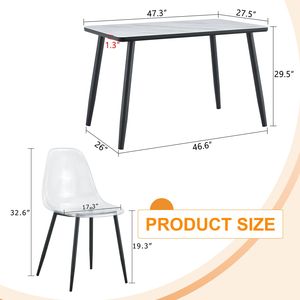 Set di Sedie da Pranzo con Piano in Vetro Effetto Marmo Bianco, Base in MDF e 6 Sedie con Gambe in Metallo Nero Trasparente - Product Image 4