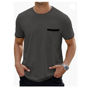 เสื้อยืดผ้าฝ้าย100% โอเวอร์ไซส์สำหรับผู้ชายเสื้อพิมพ์ลายกระเป๋าด้านหน้าสไตล์ลำลองสะพายไหล่ทรงหลวมผ้าเจอร์ซี่สีทึบ - Product Image 1