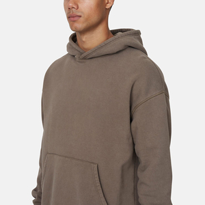 Sweat-shirt à capuche décontracté pour homme, coupe oversize, en molleton épais, marron délavé, style vintage, épaules tombantes - Product Image 3
