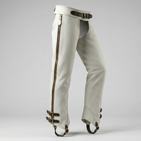 Chaps d'équitation western en cuir véritable blanc avec fermeture à boucle et sangles réglables, durables pour hommes