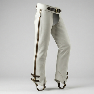 White Genuine Leather English <b>Riding</b> <b>chaps</b> with Zipper Closure and Adjustable Straps for Men - Product Image 4