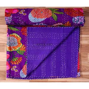 Indian Hand Block Print 100% Pure Cotton Kantha <b>Quilt</b> Comfortable High-quality <b>Throw</b> Bedding Bedspreads Floral Print Vintage - Product Image 4