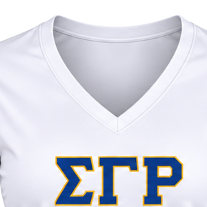เสื้อยืดออกกำลังกายคอวีสำหรับผู้หญิง SGRHO แบบกำหนดเอง ซิกมาแกมมาโร กลุ่มพี่น้องชาวกรีก แขนสั้น เสื้อยืดกีฬาฟิตเนส ขายส่ง - Product Image 3