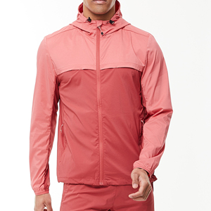 Ensemble de survêtement pour homme à capuche avec blocs de couleur, fermeture éclair, manches longues, imperméable, style streetwear, coupe régulière, en polyester, pour l'automne - Product Image 1